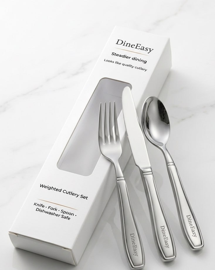 DineEasy Weighted Cutlery Set — knife, fork and spoon